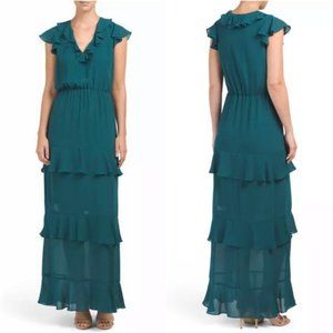Wayf Teal Tiered Ruffle Maxi Dress